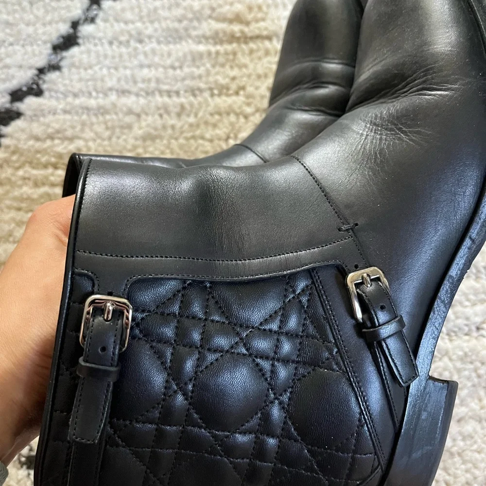 Dior Black Quilted Ankle Boots with Buckles